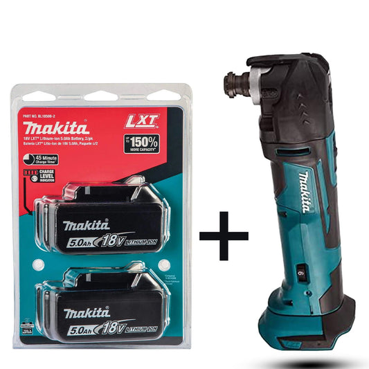 Makita DTM51Z 18V Multi-Tool Kit (Blue) with 2x BL1850B 18V 5.0Ah Li-Ion Batteries